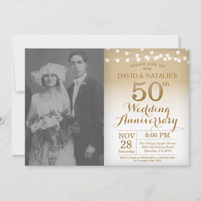 50.º aniversario de Boda Invitación a la foto de o (Anverso)