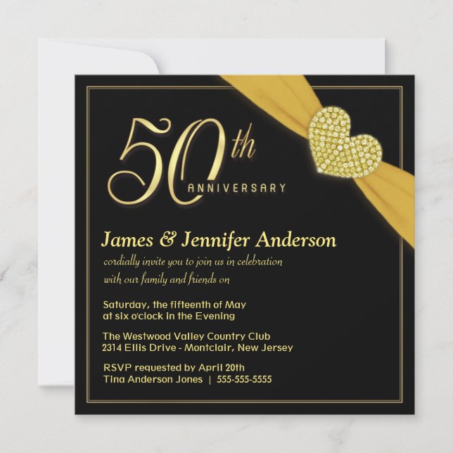 50.º aniversario de Boda invitaciones de oro negro (Anverso)