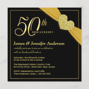 50.º aniversario de Boda invitaciones de oro negro