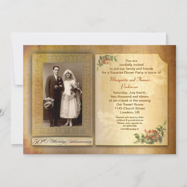 50.º aniversario del boda de la invitación de foto (Anverso)