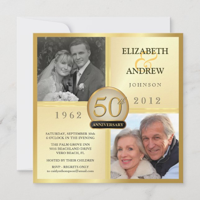 50.º Aniversario del Boda de Oro Invitaciones a la (Anverso)