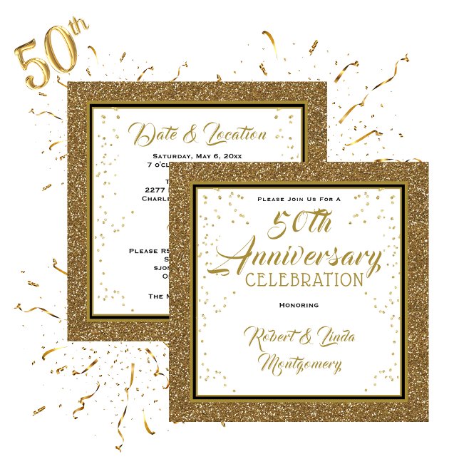 50.º Aniversario Elegante Invitación de Oro (50th Anniversary Elegant Gold Invitation)