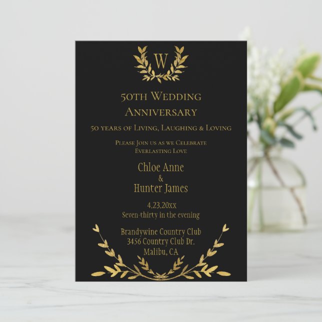 50.º Boda Aniversario del Monograma Invitación (Anverso de pie)