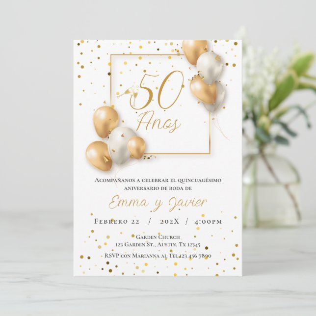 50.º Boda Aniversario Invitación (Anverso de pie)