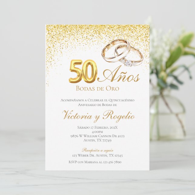 50.º Boda Aniversario Invitación (Anverso de pie)