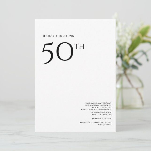50.º Boda Aniversario Invitación Minimalista (Anverso de pie)