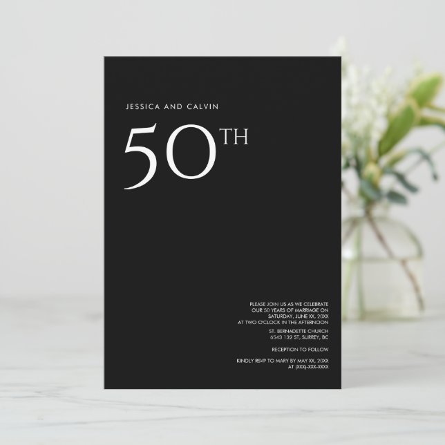 50.º Boda Aniversario Invitación Mínimo Negro (Anverso de pie)
