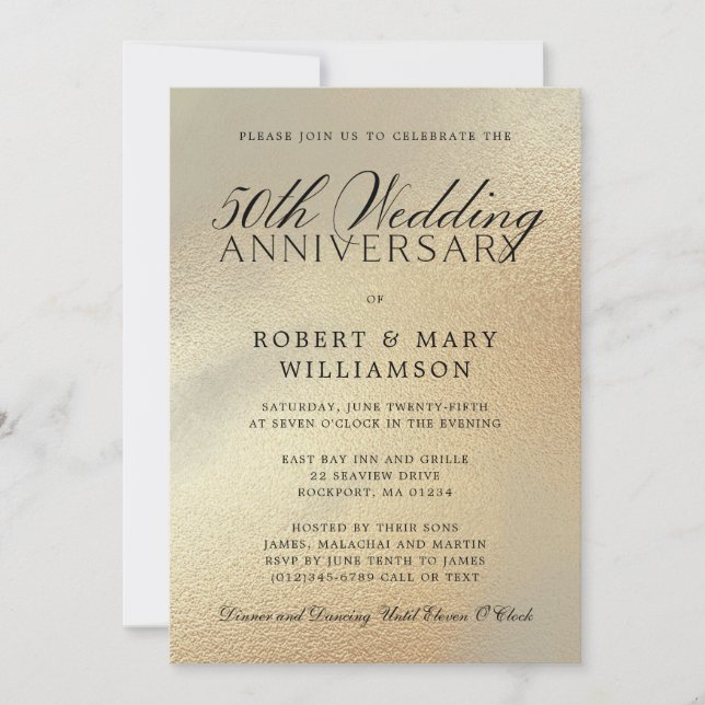 50.º Boda Aniversario Invitación Purpurina de oro (Anverso)