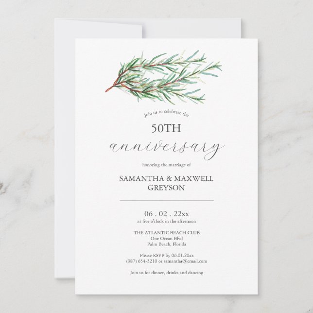 50.º Boda Aniversario Invitaciones Botánicas (Anverso)