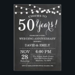 50.º Cartel de Invitación del Aniversario del Boda<br><div class="desc">Invitación al 50° Aniversario del Boda. Fondo del tablero. Luces de cadena. Blanco y negro. 1ª, 2ª, 3ª, 4ª, 5ª, 10ª, 15ª, 20ª, 25ª, 30ª, 35ª, 40ª, 45ª, 50ª, 55ª, 60ª, 65ª, 70ª, 75ª, 80ª, cualquier año. Cumpleaños de adultos. Fiesta de cumpleaños de hombre o mujer. Para una mayor personalización,...</div>