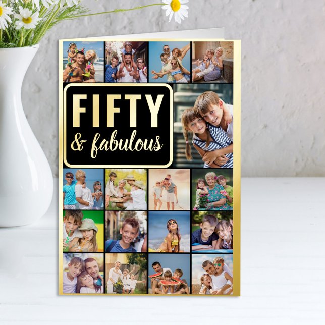 50.º Collage de fotos de cumpleaños negro y oro (Subido por el creador)