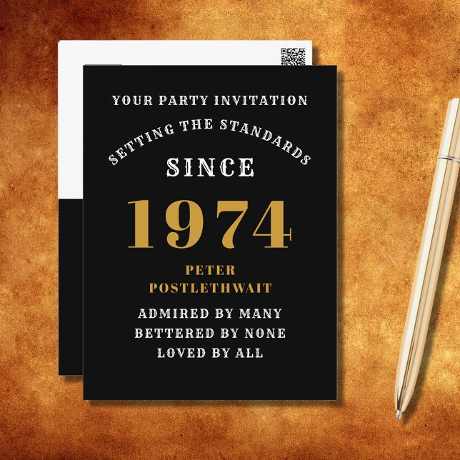 50.º cumpleaños 1974 Invitación de oro negro (Elegant Black and Gold 50th Birthday Invitation - Create Your Own Personalized Design. )