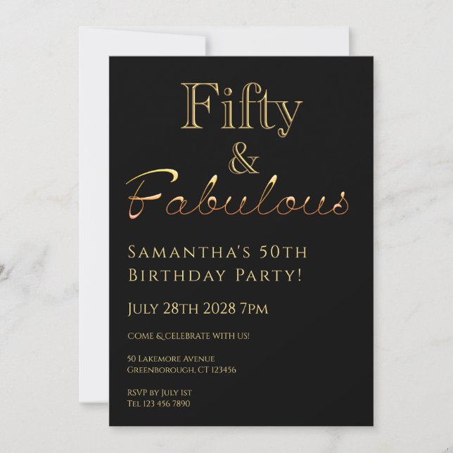 50.º cumpleaños 50 y fabulosa invitación de oro ne (Anverso)