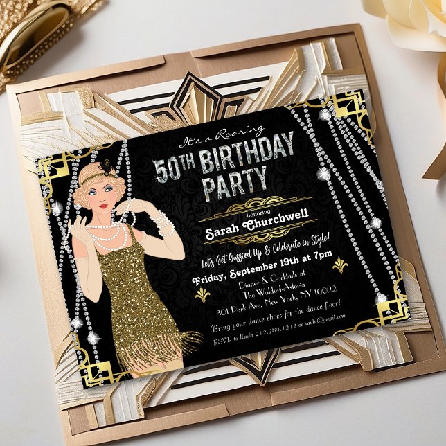 50.º cumpleaños Deco Gatsby Invitación Chica Flapp (Subido por el creador)