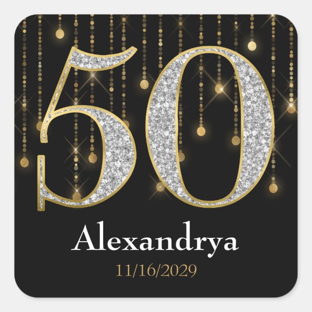 50.º cumpleaños Diamantes Pegatinas de Bolsas de F (Anverso)