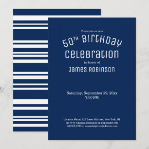 50.º cumpleaños Invitación a franjas azules de la