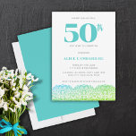 50.º CUMPLEAÑOS INVITACIÓN DE LACTANCIA AZUL<br><div class="desc">Lugar de neón azul y verde para la fiesta de cumpleaños número 50.</div>
