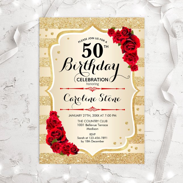 50.º cumpleaños - Invitación de Rosas de bandas de (Subido por el creador)