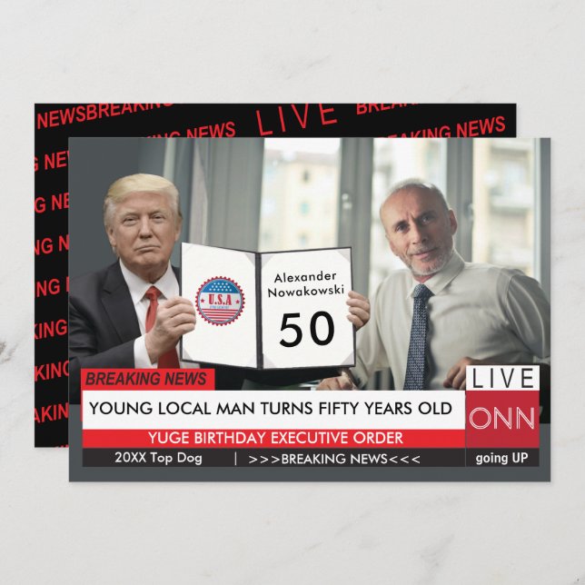 50.º cumpleaños 🎙️ la divertida tarjeta de notici (Anverso / Reverso)