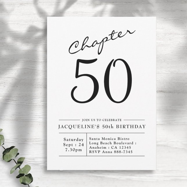 50.º cumpleaños Libro Blanco Negro 50 Invitación (Subido por el creador)
