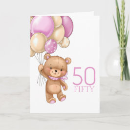 50.º cumpleaños lindo globo rosa chica tarjeta de 
