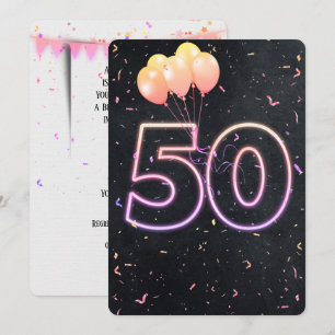 50.º cumpleaños Rótulo neón en invitación negra