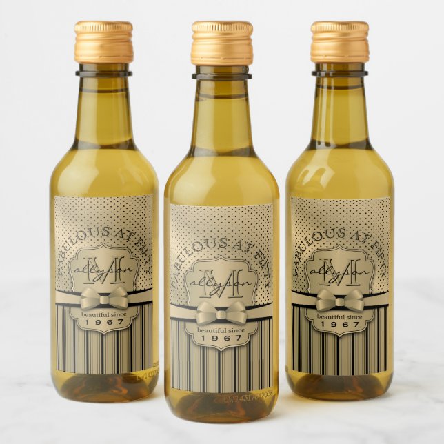 50.º cumpleaños Sparkling Wine Gold Polka Dot Stri (Botellas)