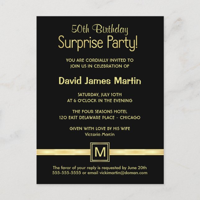 50.º Fiesta de sorpresa de cumpleaños - Invitacion (Anverso)