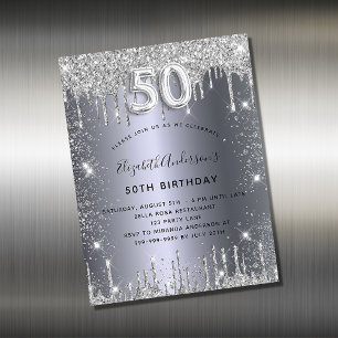 50.º imán de invitación purpurina de plata por cum
