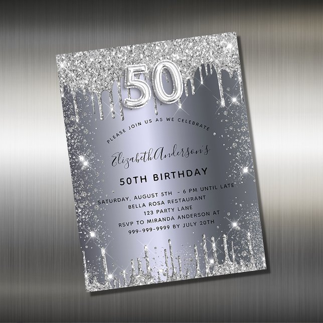 50.º imán de invitación purpurina de plata por cum (Subido por el creador)