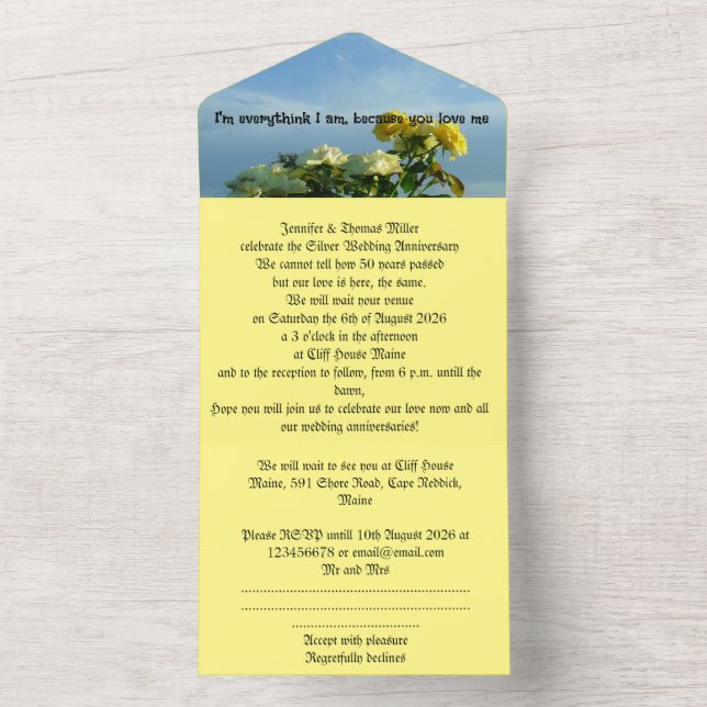 50.º lema de la invitación a la boda con motivo de (Interior)