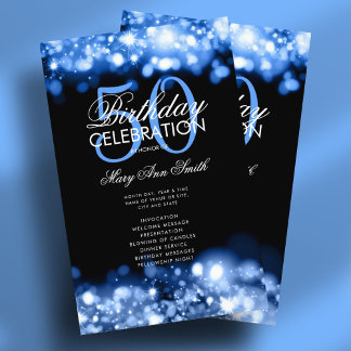 50.º programa de cumpleaños Glam Lights Navy Blue