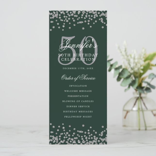 50.º Programa de Cumpleaños Menú Gracias Verde Pla (Anverso de pie)