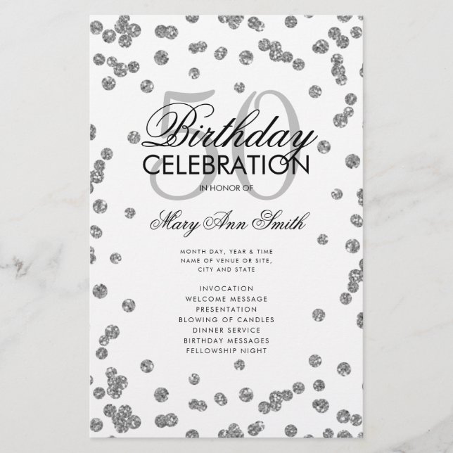 50.º Programa de Fiesta de Cumpleaños Purpurina Pl (Frente)