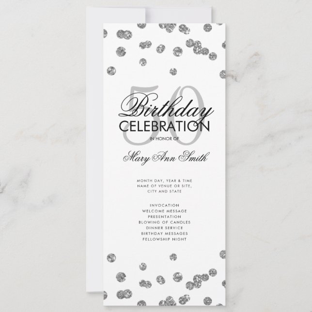 50.º Programa de Fiesta de Cumpleaños Purpurina Pl (Anverso)