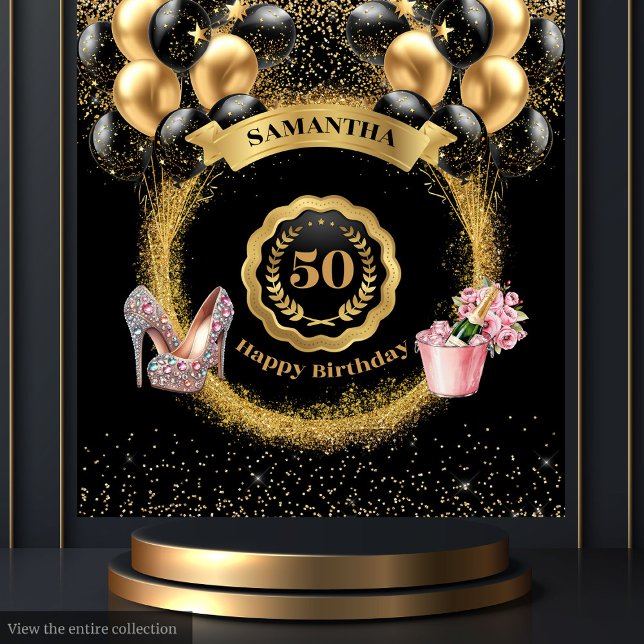 50.º Purpurina de oro del Tapiz de cumpleaños (50th Birthday Tapestry Gold Glitter Pink High Heels)
