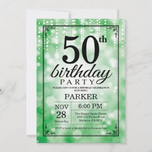 50.º Purpurina Verde de la invitación al cumpleaño