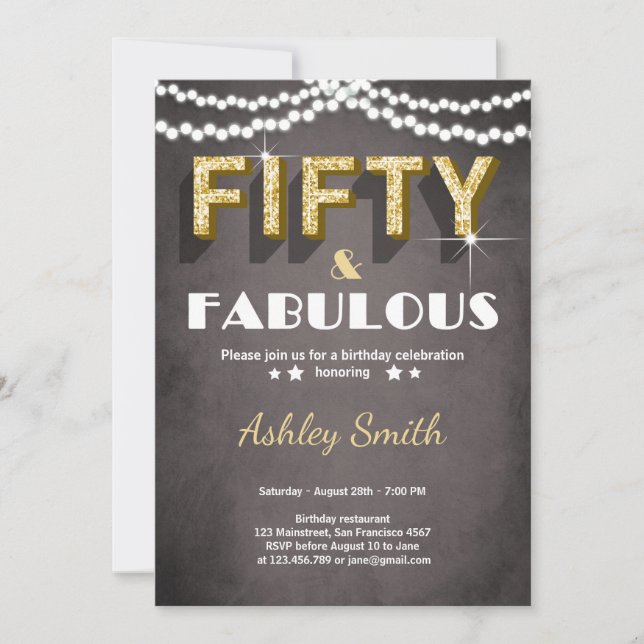 50 50 y fabuloso oro de la invitación al cumpleaño (Anverso)