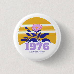 50 60 cumpleaños sol moderno retro nombre Botón