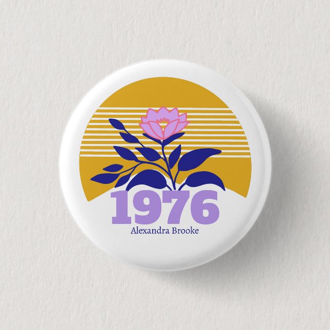 50 60 cumpleaños sol moderno retro nombre Botón (Anverso)