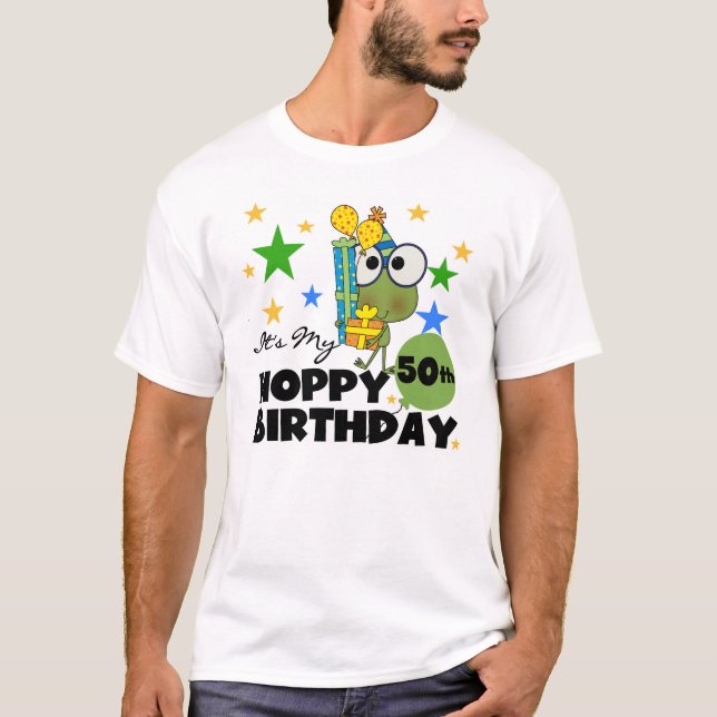 50.a camiseta del cumpleaños de la rana de lúpulo (Anverso)