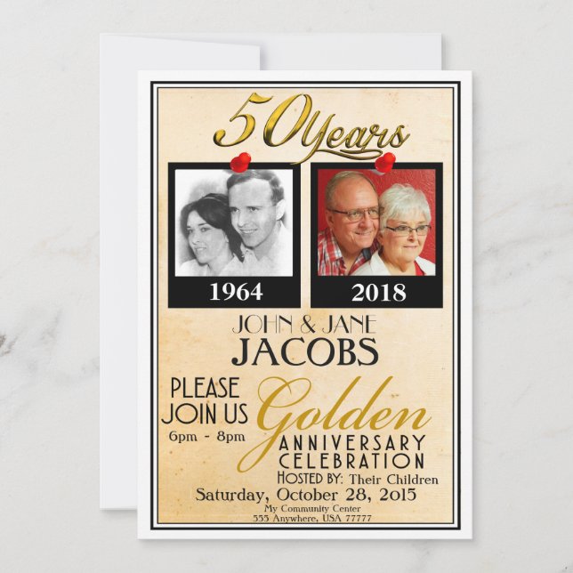 50.a invitación de oro w/envelopes del aniversario (Anverso)