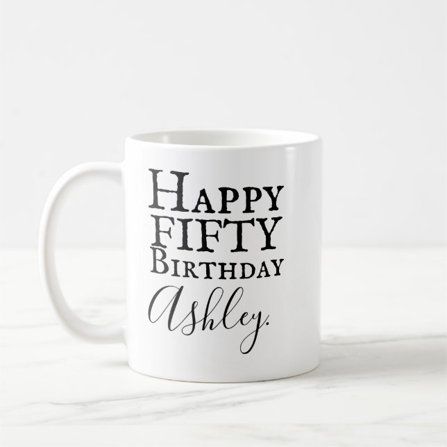 50.a taza personalizada del cumpleaños (Izquierda)