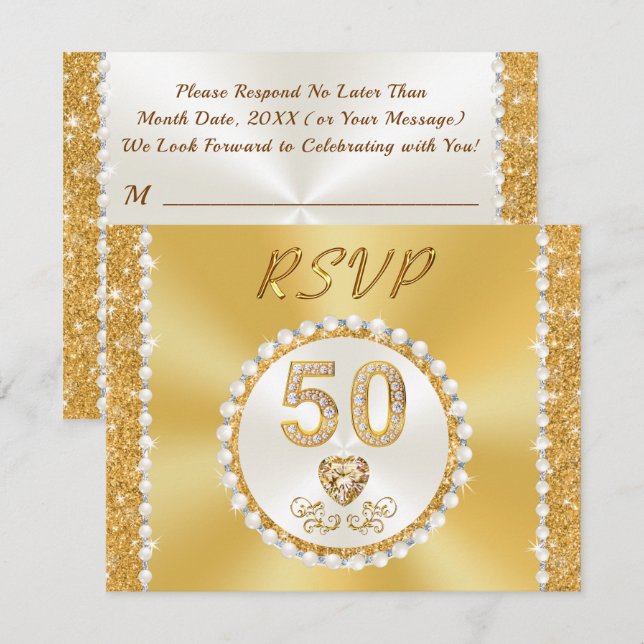 50° aniversario Boda, tarjetas RSVP personalizadas (Anverso / Reverso)