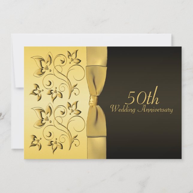 50° Aniversario de la invitación floral de oro y n (Anverso)