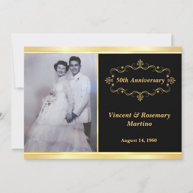 50° Aniversario Elegante invitación de foto de oro (Anverso)