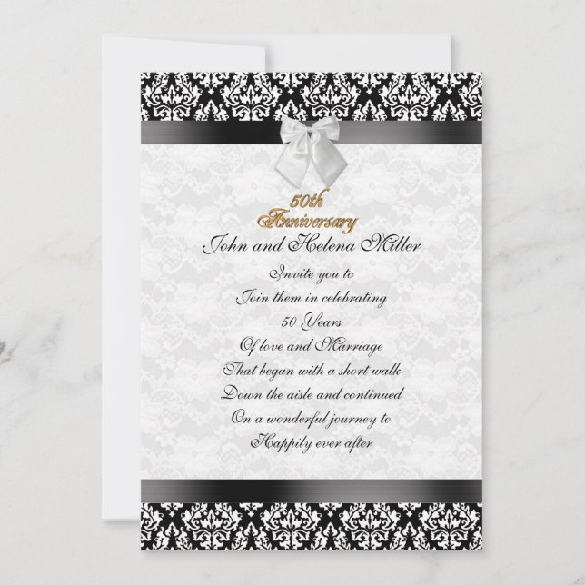 50° aniversario invitación damasco blanco negro (Anverso)