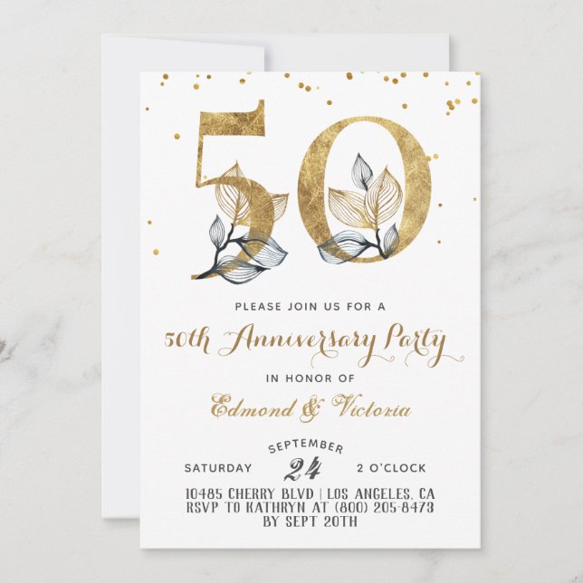 50° Aniversario Invitación floral de oro (Anverso)