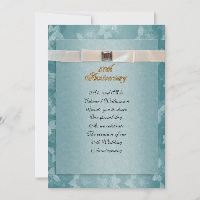 50° Aniversario invitación formal azul verde azula (Anverso)