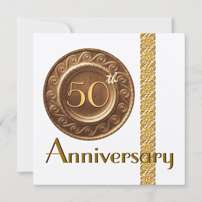 50 Aniversario Invitación Papel metálico de oro (Anverso)